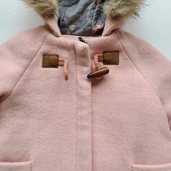 Zara Pink Fur Hood Coat - Picture 2 of 4